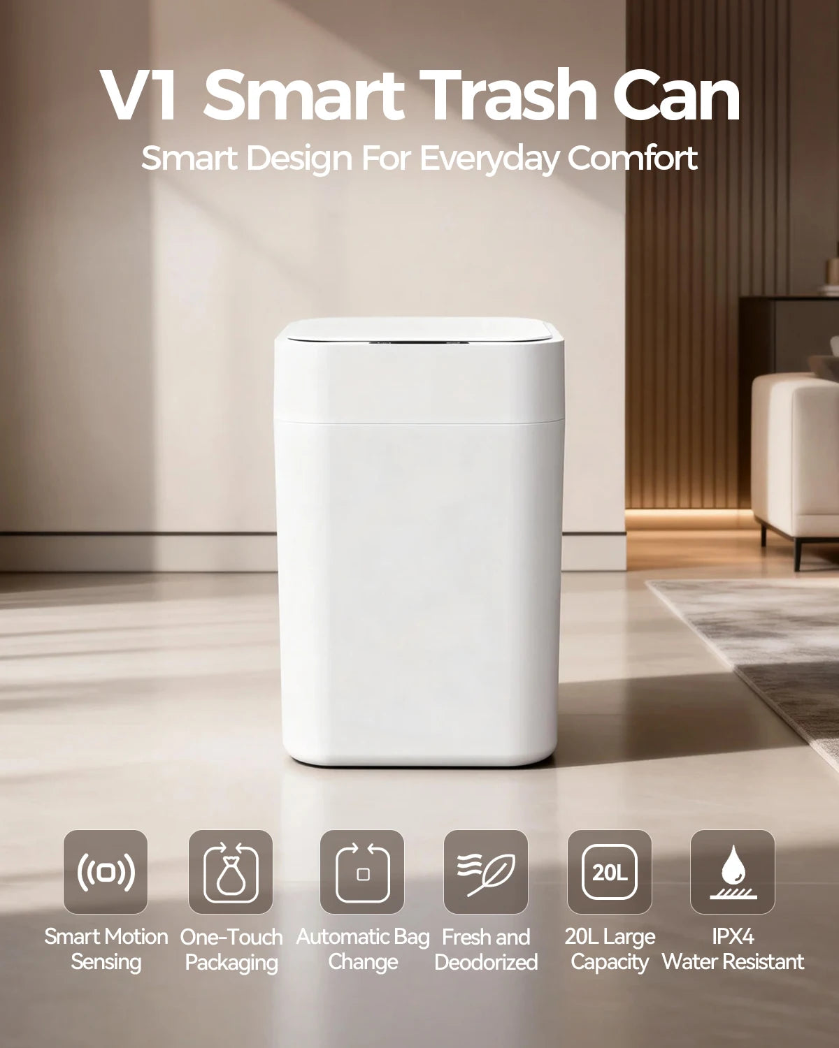 Self Sealing Motion Sensor Trash Can, 20L or 30L