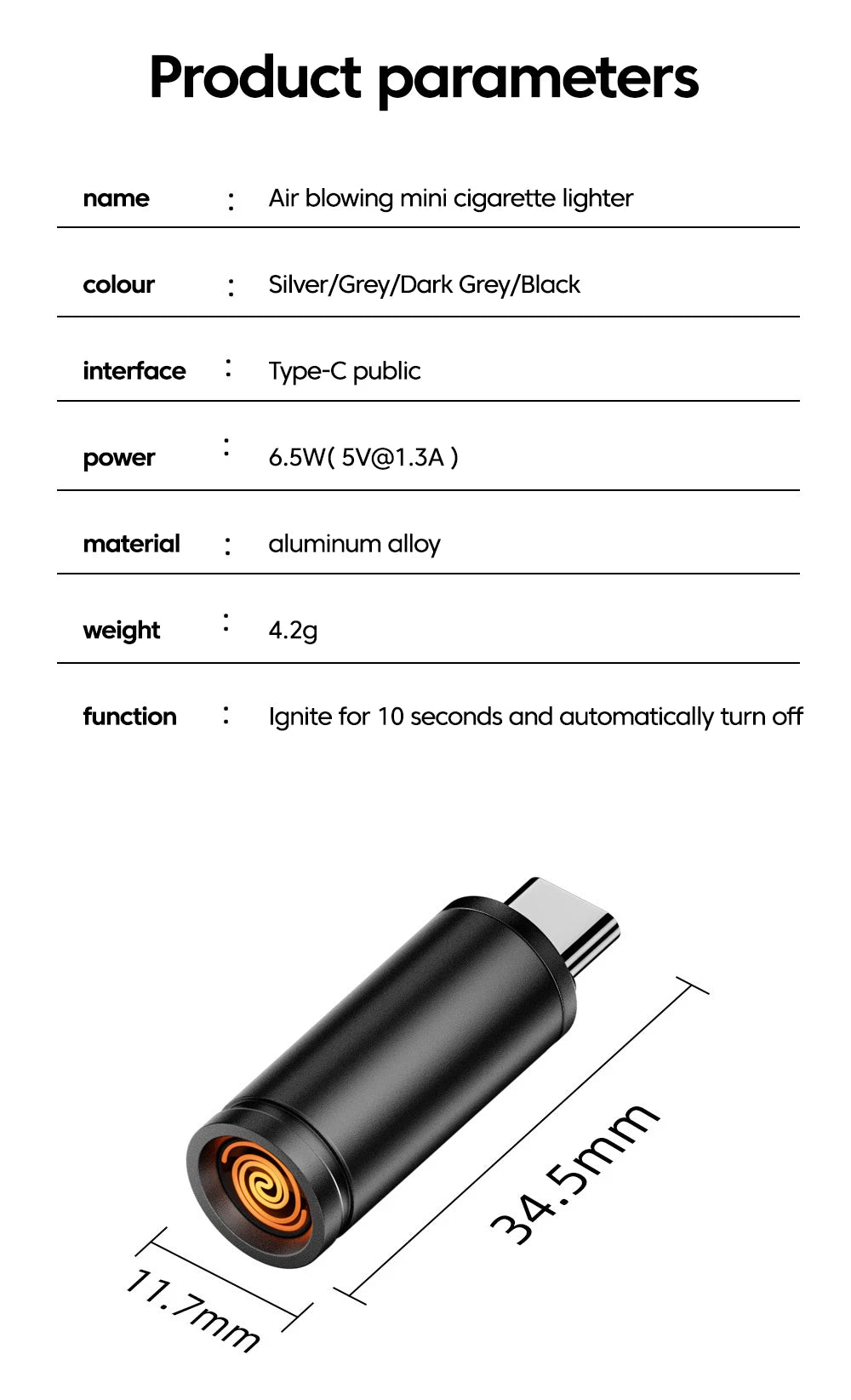 Mini USB-C Phone Lighter, Windproof