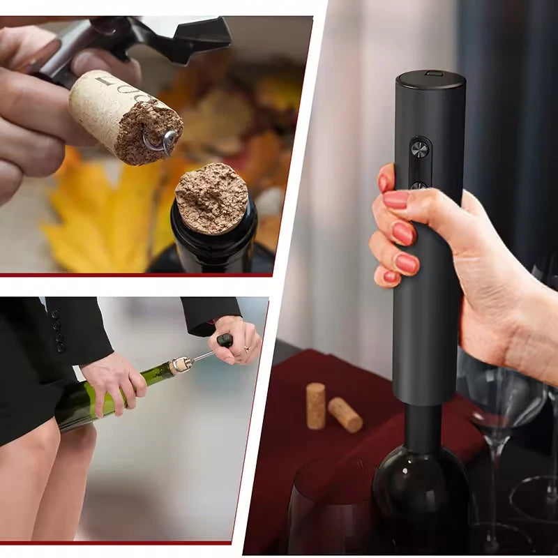Rechargeable Electric Wine Opener with Foil Cutter, Wine Pourer & Vacuum Stopper USB-C Charging Compact Design for Home Kitchen