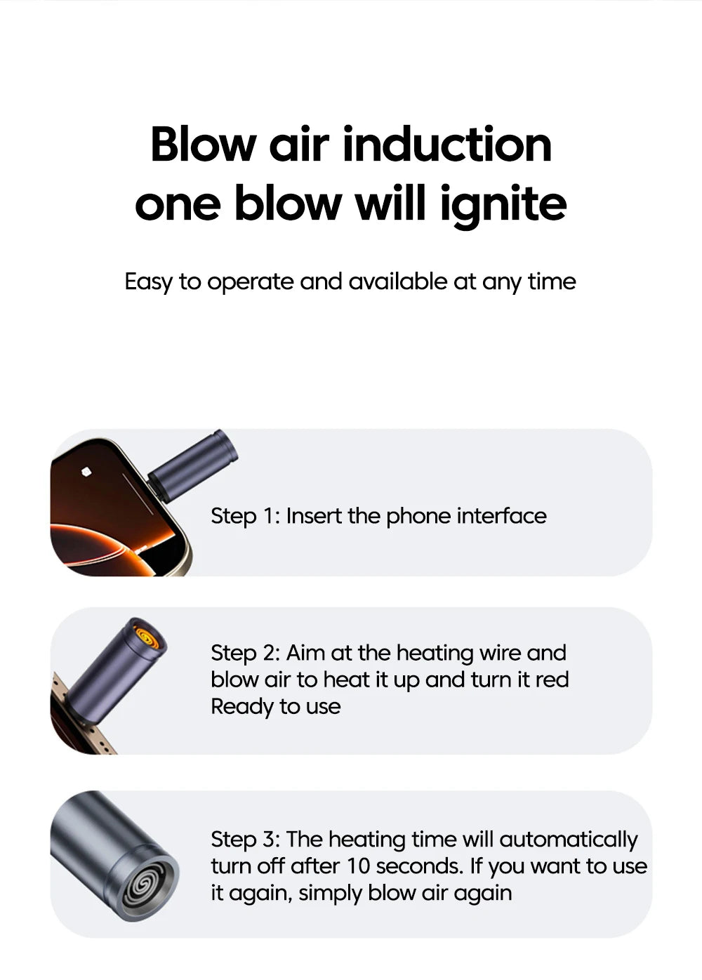 Mini USB-C Phone Lighter, Windproof