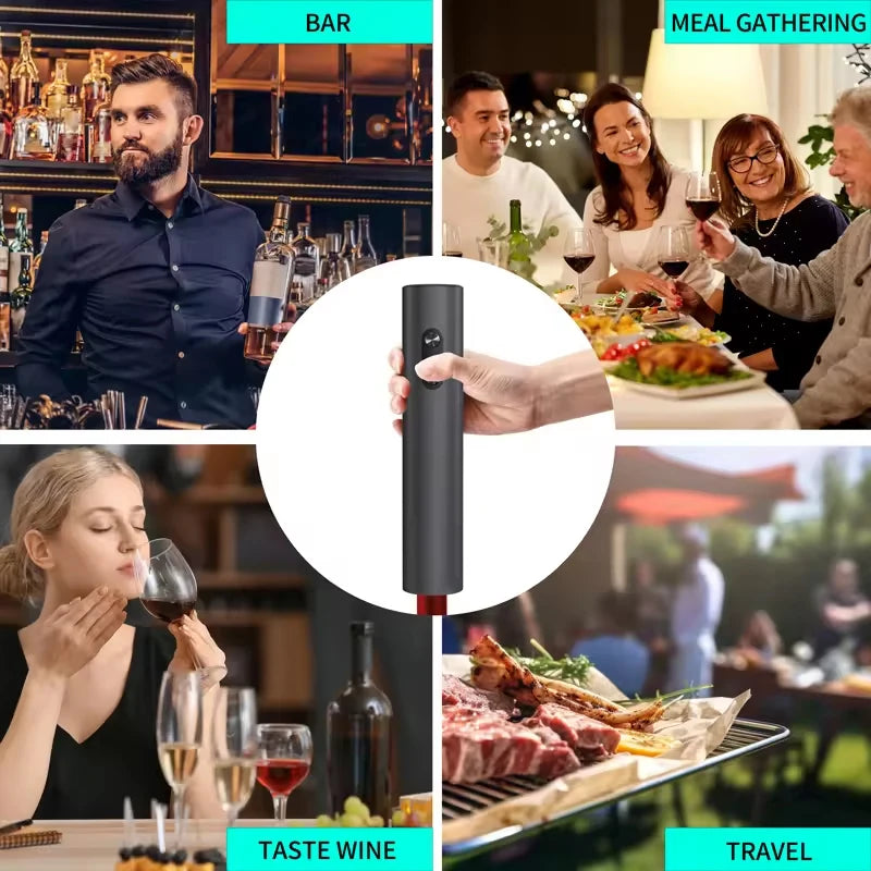 Rechargeable Electric Wine Opener with Foil Cutter, Wine Pourer & Vacuum Stopper USB-C Charging Compact Design for Home Kitchen