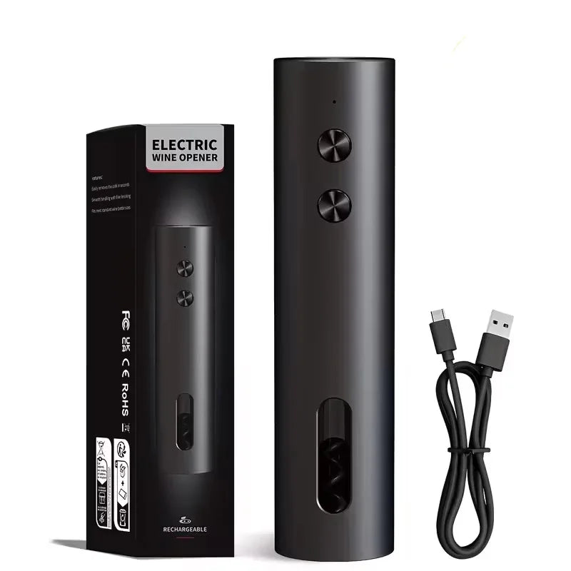 Rechargeable Electric Wine Opener with Foil Cutter, Wine Pourer & Vacuum Stopper USB-C Charging Compact Design for Home Kitchen