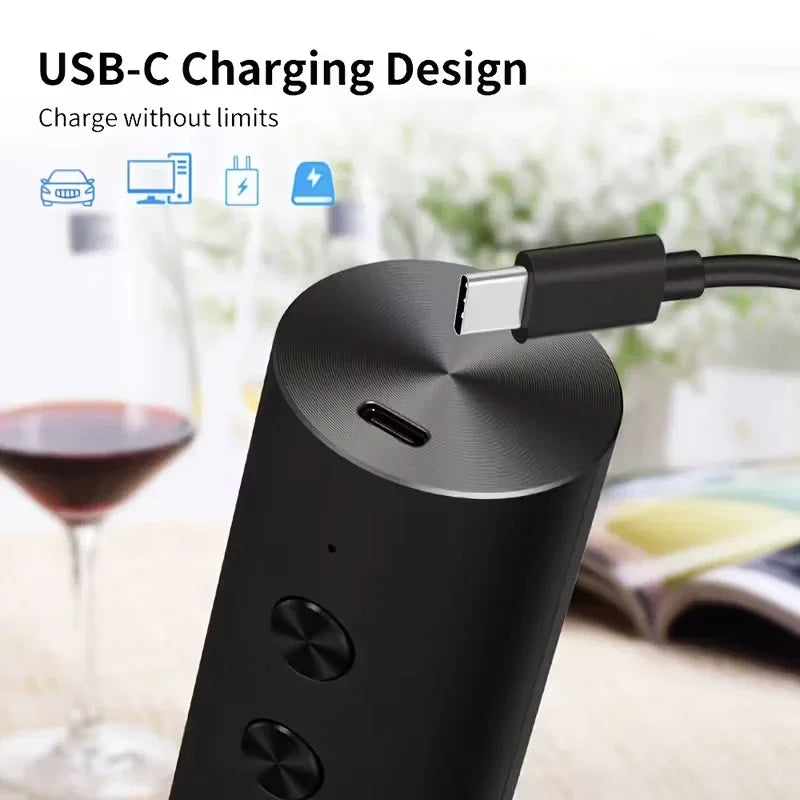 Rechargeable Electric Wine Opener with Foil Cutter, Wine Pourer & Vacuum Stopper USB-C Charging Compact Design for Home Kitchen