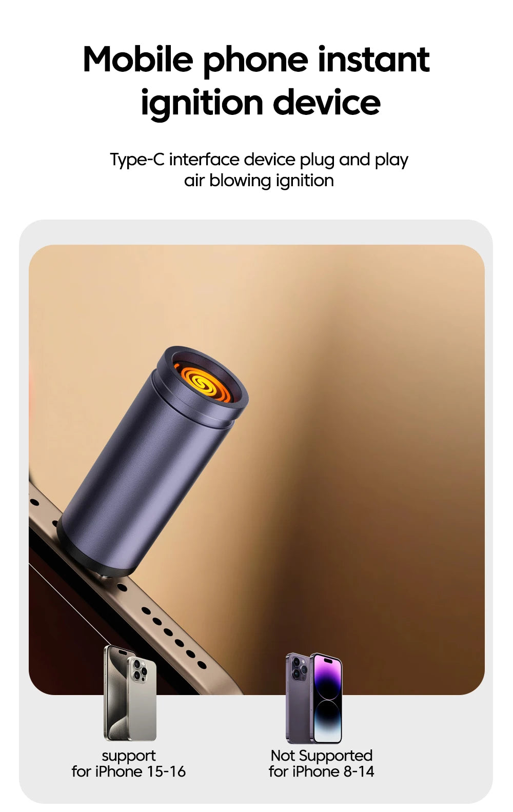 Mini USB-C Phone Lighter, Windproof