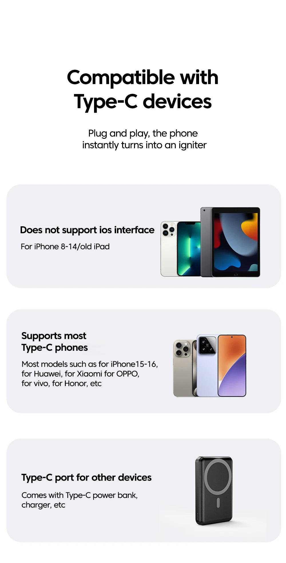 Mini USB-C Phone Lighter, Windproof