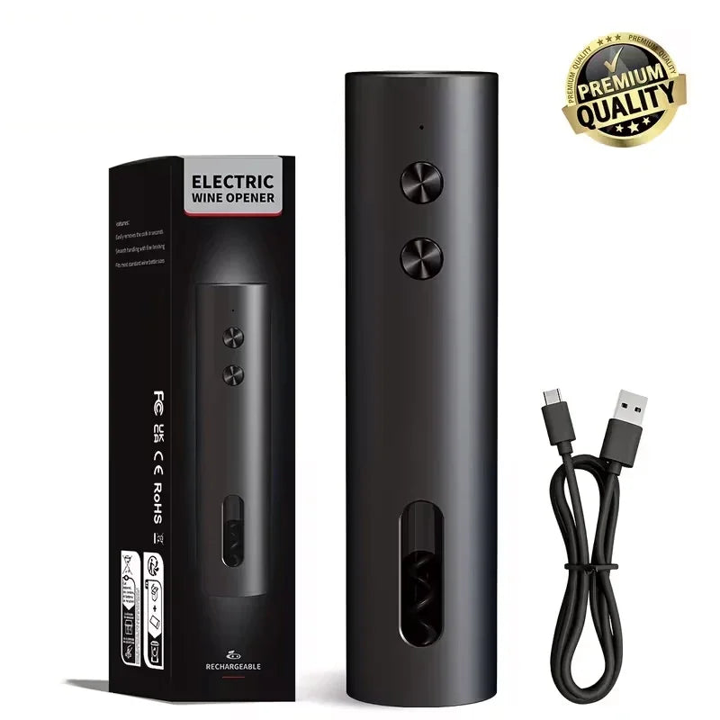 Rechargeable Electric Wine Opener with Foil Cutter, Wine Pourer & Vacuum Stopper USB-C Charging Compact Design for Home Kitchen