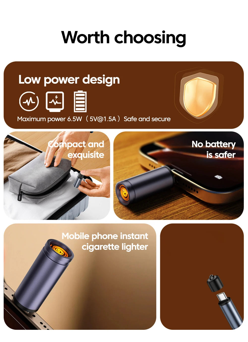 Mini USB-C Phone Lighter, Windproof